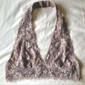 Lace Halter Adjustable Bralette Dusty Pink